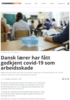 Dansk lærer har fått godkjent covid-19 som arbeidsskade