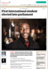 First international student elected into parliament