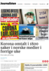 Korona omtalt i 1800 saker i norske medier i forrige uke