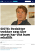 SISTE: Redaktør trekker seg: Sier styret har vist ham mistillit